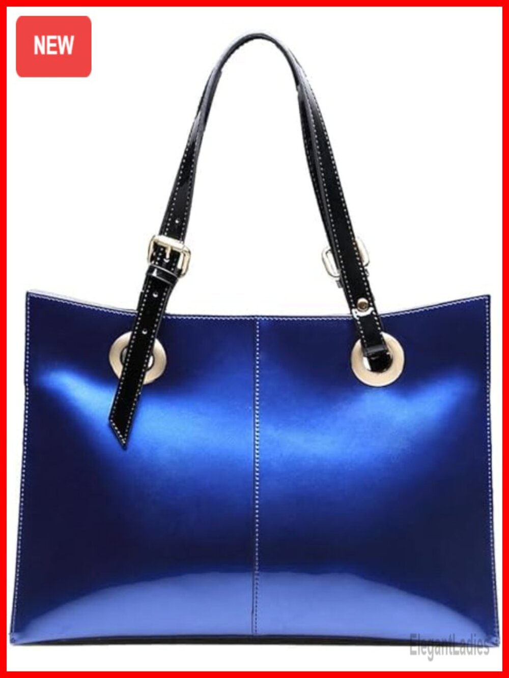 Genuine Leather Tote Bag Patent Finish Women Shoulder Handbag Commute